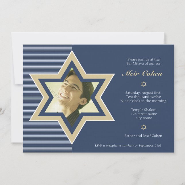 Navy Blue - Bar Mitzvah Invitation (Front)