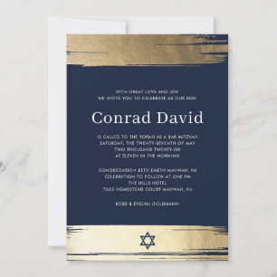 Navy Blue Bar Mitzvah Invitation Elegant
