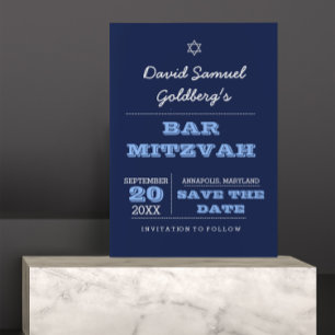 Navy Blue Bar Mitzvah Save the Date Card