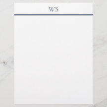 Navy Blue Bar Monogram Letterhead Stationery