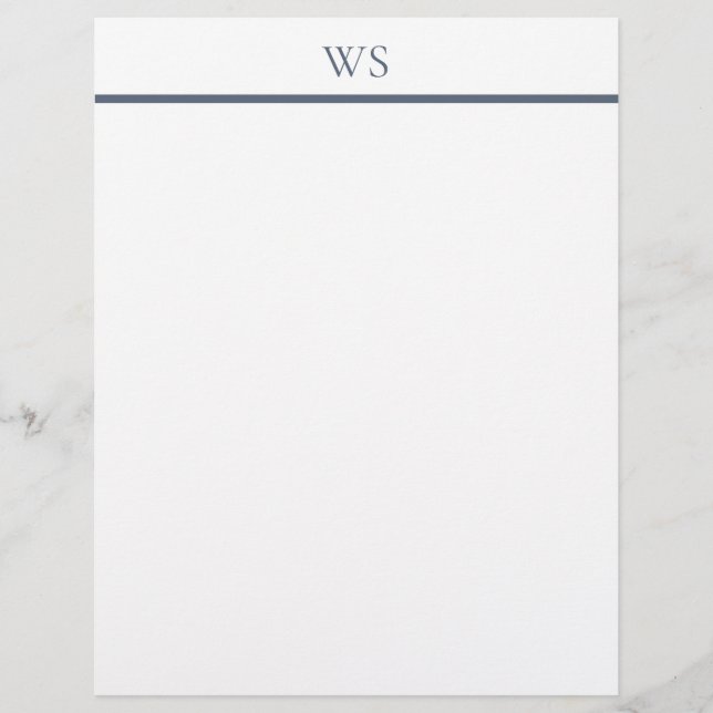 Navy Blue Bar Monogram Letterhead Stationery (Front)