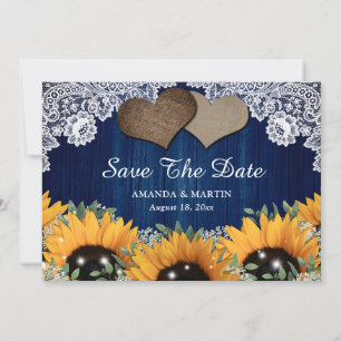 Navy Blue Barn and Sunflower Save The Date Cards