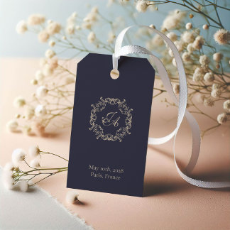 Navy Blue Baroque Monogram Wedding Gift Tag