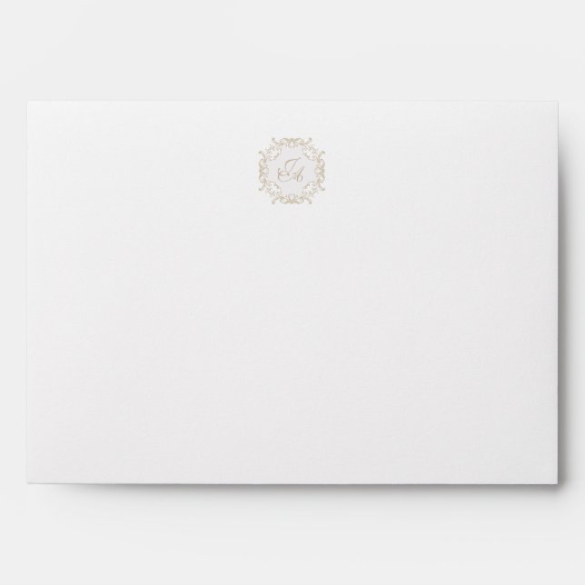 Navy Blue Baroque Wedding Envelope with Monogram (Front)