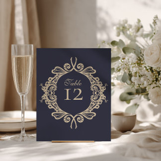 Navy Blue Baroque Wedding Table Number Sign