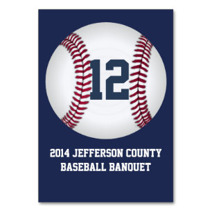 Navy Blue Baseball Banquet Table Number Card