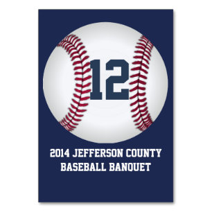 Navy Blue Baseball Banquet Table Number Card