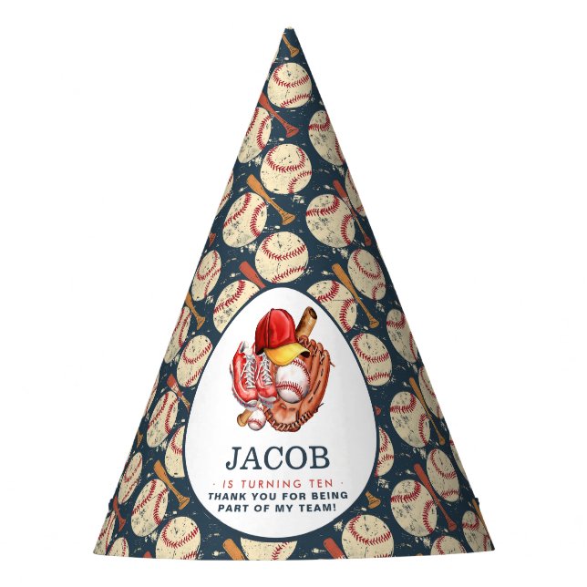 Navy Blue Baseball Kids Birthday Party Watercolor  Hat (Front)