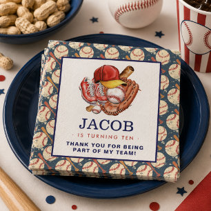 Navy Blue Baseball Kids Birthday Party Watercolor Napkin
