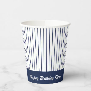 Navy Blue Baseball Pinstripe Birthday Party Paper Cups