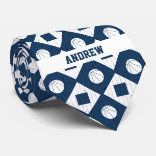 Navy Blue Basketball Wood Floor Argyle Pattern Tie