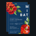 Navy Blue Bat Mitzvah Red Floral Modern Watercolor Invitation<br><div class="desc">Be proud, rejoice and showcase this milestone of your favourite Bat Mitzvah with this sophisticated, personalised invitation! A chic, stunning, red floral watercolor with modern san serif type overlays a navy blue background. Personalise the custom text with your Bat Mitzvah’s name, date, and venue information. Guaranteed to add stylish fun...</div>