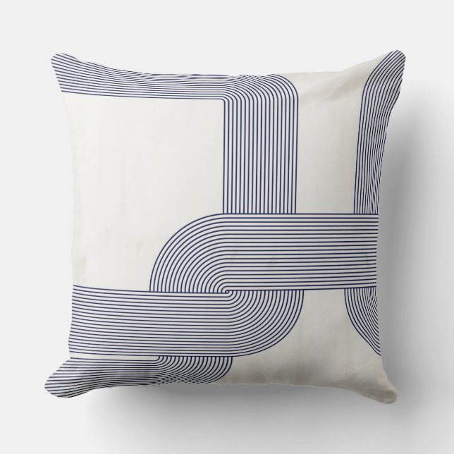 Navy Blue Bauhaus Design on Cream Cushion (Front)