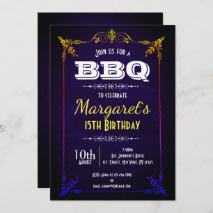 Navy Blue BBQ Birthday Party Invite
