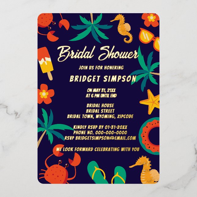 navy blue beach coastal summer bridal shower (Front)