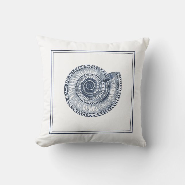 Navy Blue Beach House Traditional Shell Cushion (Front)