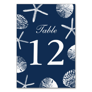 Navy Blue Beach Theme Seashells Table Numbers