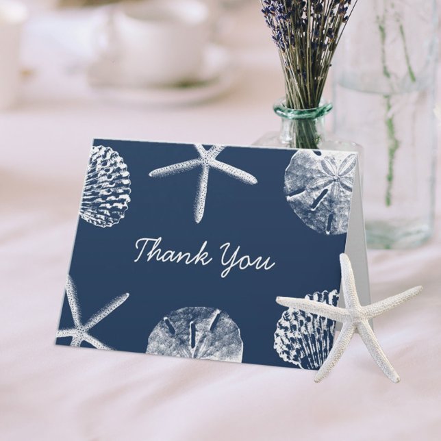 Navy Blue Beach Theme Seashells Thank You Card (Creator Uploaded)