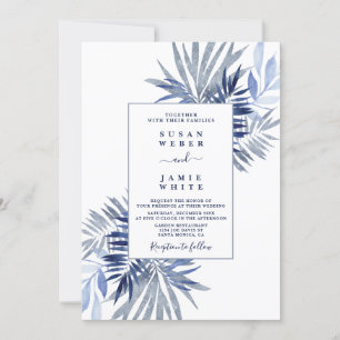 Navy Blue Beach wedding Invitation