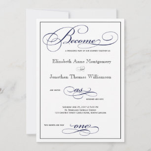 Navy Blue Become as One Script Wedding Invitation