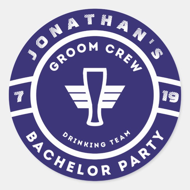 Navy Blue Beer Badge Bachelor Party Branding Classic Round Sticker (Front)