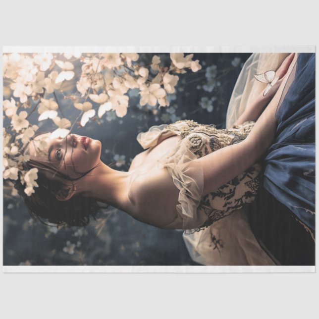 Navy Blue & Beige, Ballerina Beauty & Floral Tissue Paper (Front)