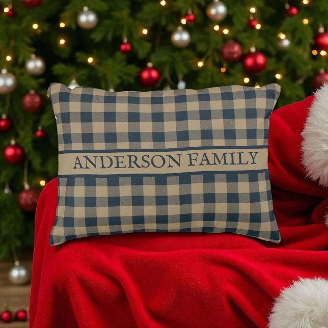 Navy Blue Beige Buffalo Plaid Rustic Pattern Decor Decorative Cushion (Creator Uploaded)