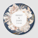 Navy blue-beige floral garden wedding magnet<br><div class="desc">Beige floral personalised garden wedding magnet</div>