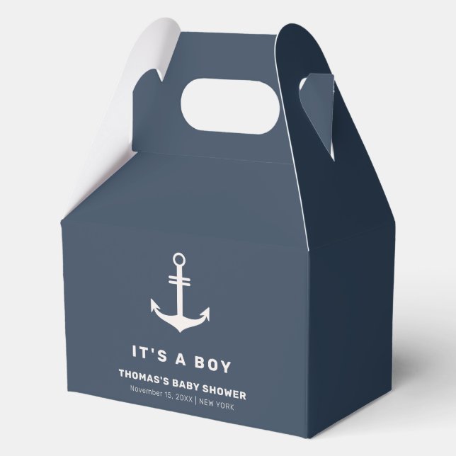 Navy Blue Beige Nautical Anchor Baby Shower  Favour Box (Back)
