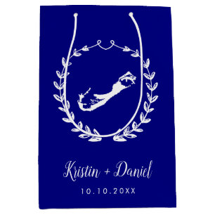 Navy Blue Bermuda Map Wedding Welcome Swag Medium Gift Bag