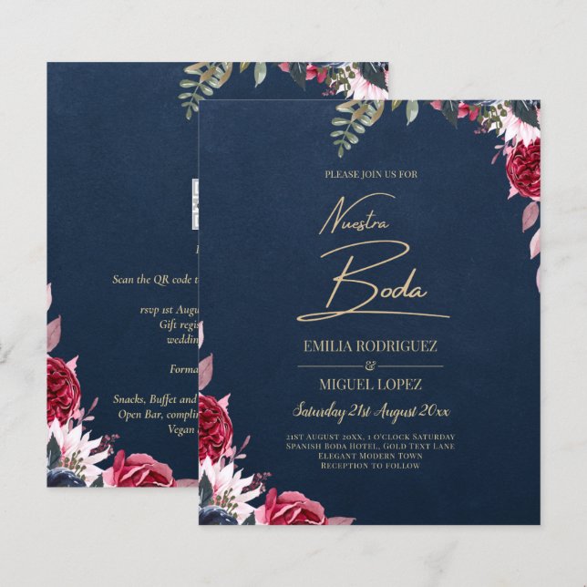 Navy Blue Berry Floral Burgundy Winter Fall (Front/Back)