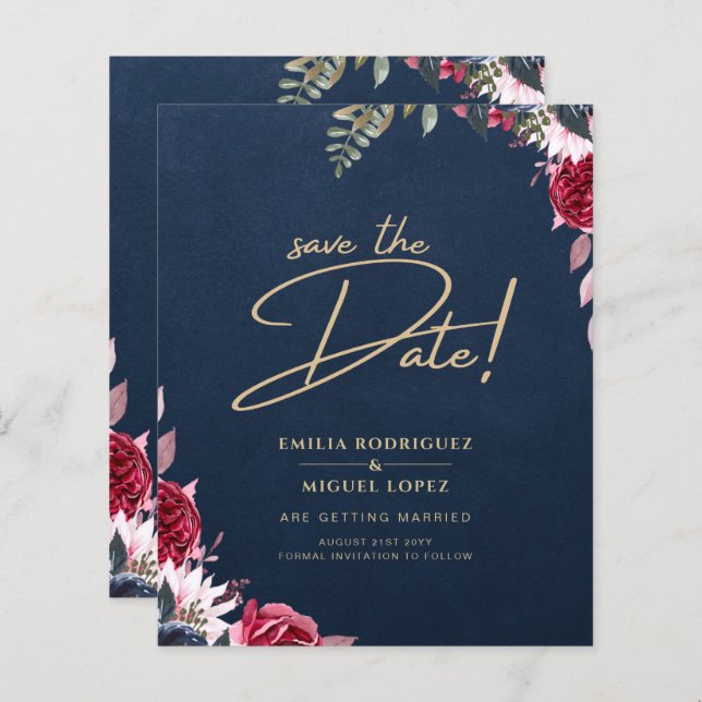 Navy Blue Berry Floral Burgundy Winter Fall (Front/Back)