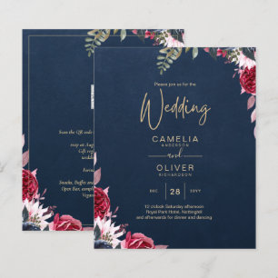 Navy Blue Berry Floral Burgundy Winter Fall