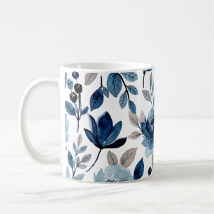 Navy Blue Berry Floral Watercolor Pattern Coffee Mug