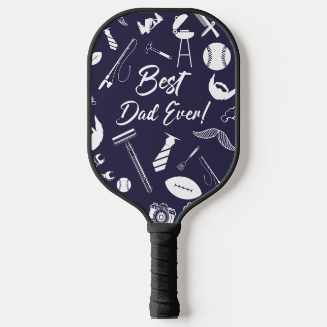  Navy Blue Best Dad Ever  Pickleball Paddle (Front)