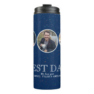 Navy Blue Best Dad Father`s Day 3 Photo Collage Thermal Tumbler