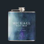 Navy Blue Best Man Wedding Hip Flask<br><div class="desc">Elegant personalised flask to gift your bridal party. It's a beautiful abstract watercolor painting in navy blue ombre with custom name and date. A great gift for your best man that they can use not only on your wedding day but for daily use!</div>