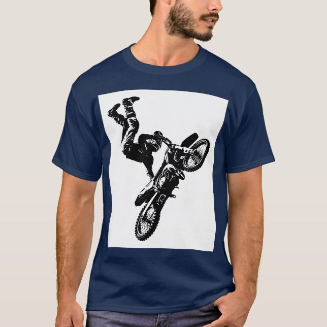 Navy Blue Biker Pop Art Motivational Trendy T-Shirt (Front)