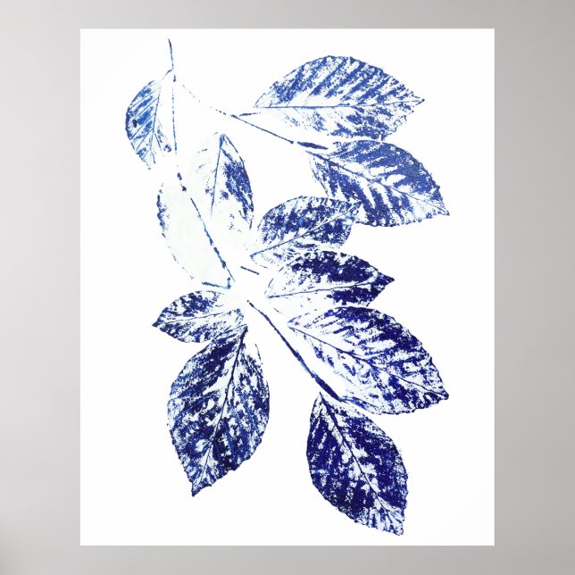 navy blue birch leaves plant print  (Front)