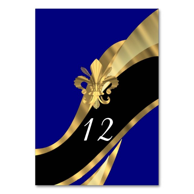 Navy blue, black and gold fleur de lys table number (Front)