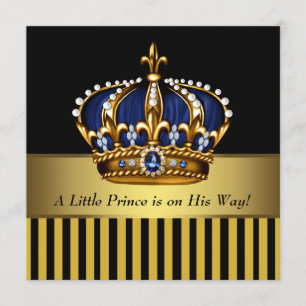 Navy Blue Black and Gold Prince Baby Boy Shower Invitation