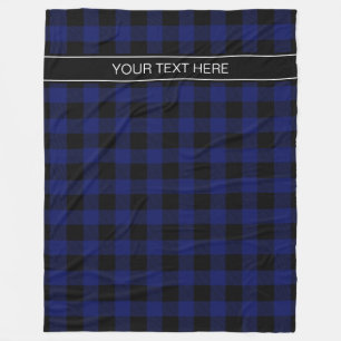 Navy Blue Black Buffalo Plaid Name Monogram R Fleece Blanket