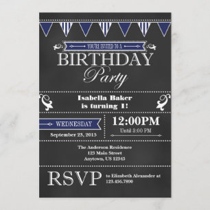 Navy Blue Black Chalkboard Birthday Invitation