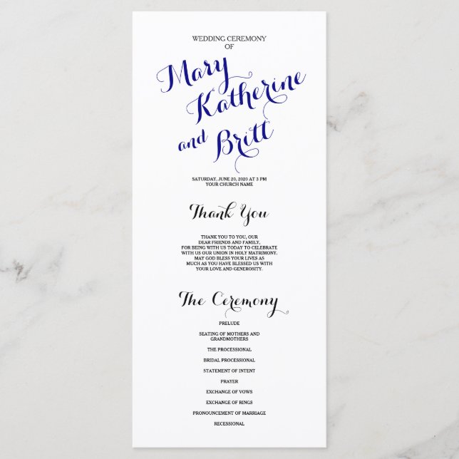 Navy Blue Black Classic Script | Wedding Program Programme (Front)