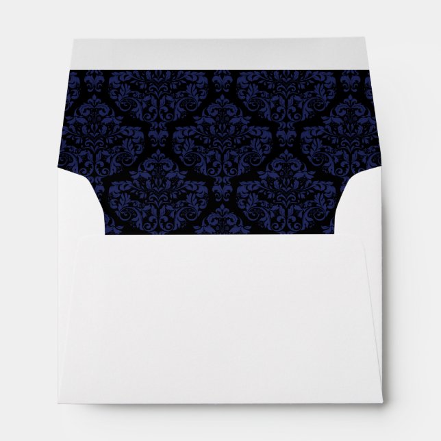 Navy Blue Black Damask Lined Wedding Envelopes (Back (Bottom))