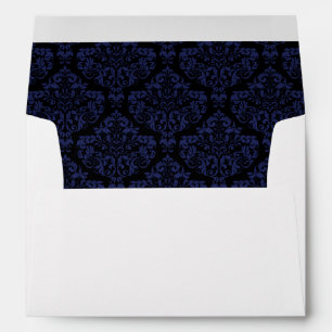 Navy Blue Black Damask Lined Wedding Envelopes