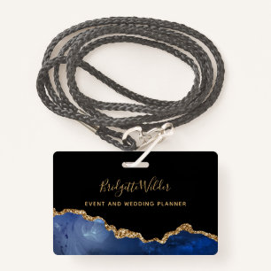 Navy Blue Black Gold Foil Agate Event Planner Badg ID Badge