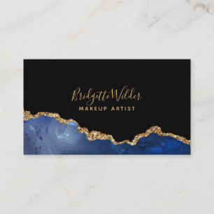 Navy Blue Black Gold Foil Agate Makeup Artist Business Card
