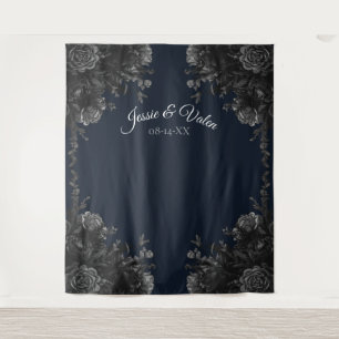 Navy Blue Black Grey Gothic Wedding Photo Backdrop Tapestry