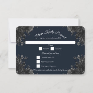 Navy Blue Black Grey Gothic Wedding RSVP Reply Invitation